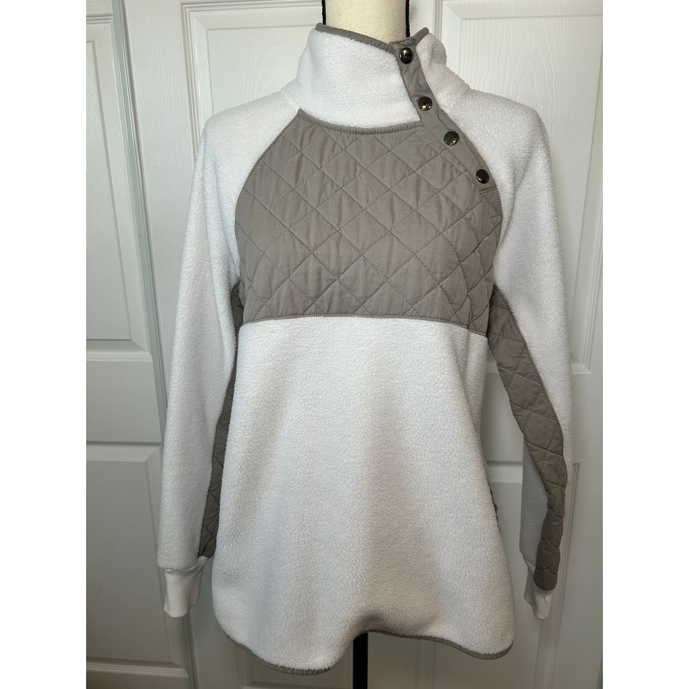 Abercrombie‎ & Fitch Asymmetrical Snap-Up Fleece, Ivory/Beige, Size Medium